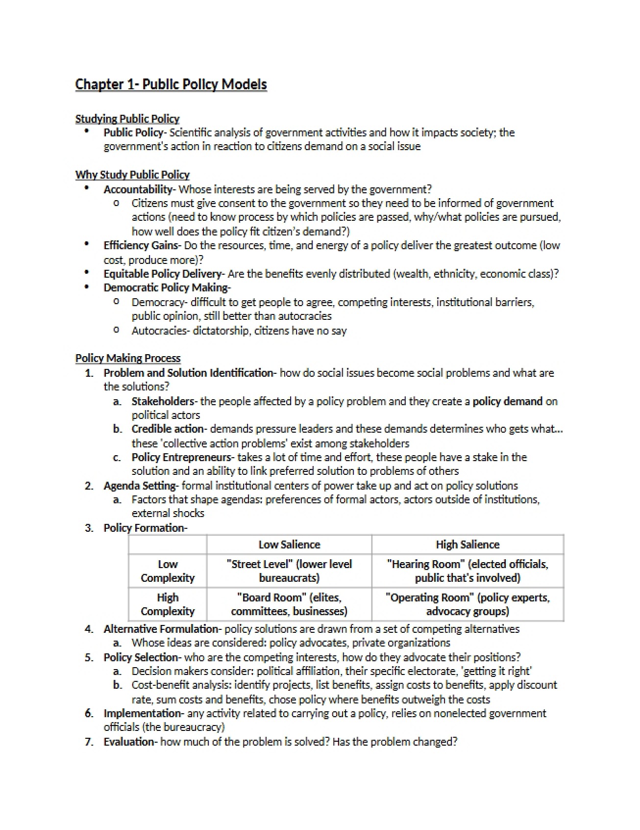 Public Policy Models Chapter One