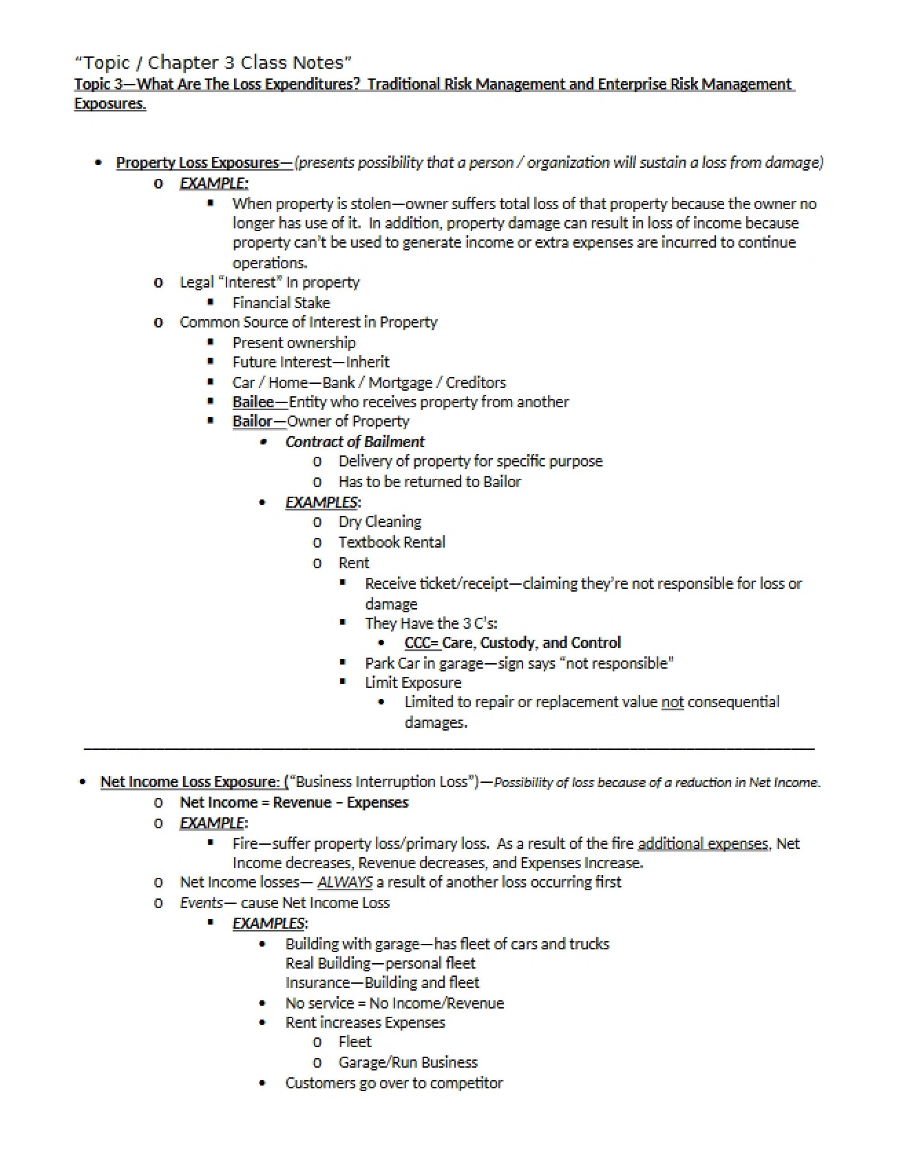 Third Chapter of Introduction to Risk Management