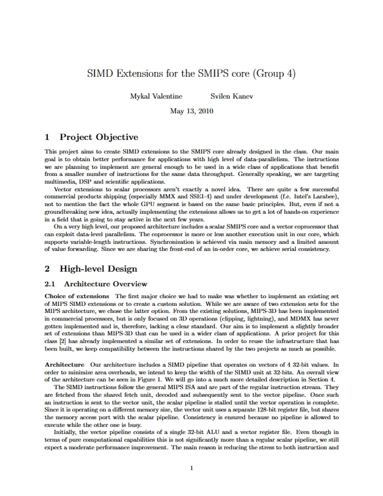 SMIPS Core SIMD Extensions