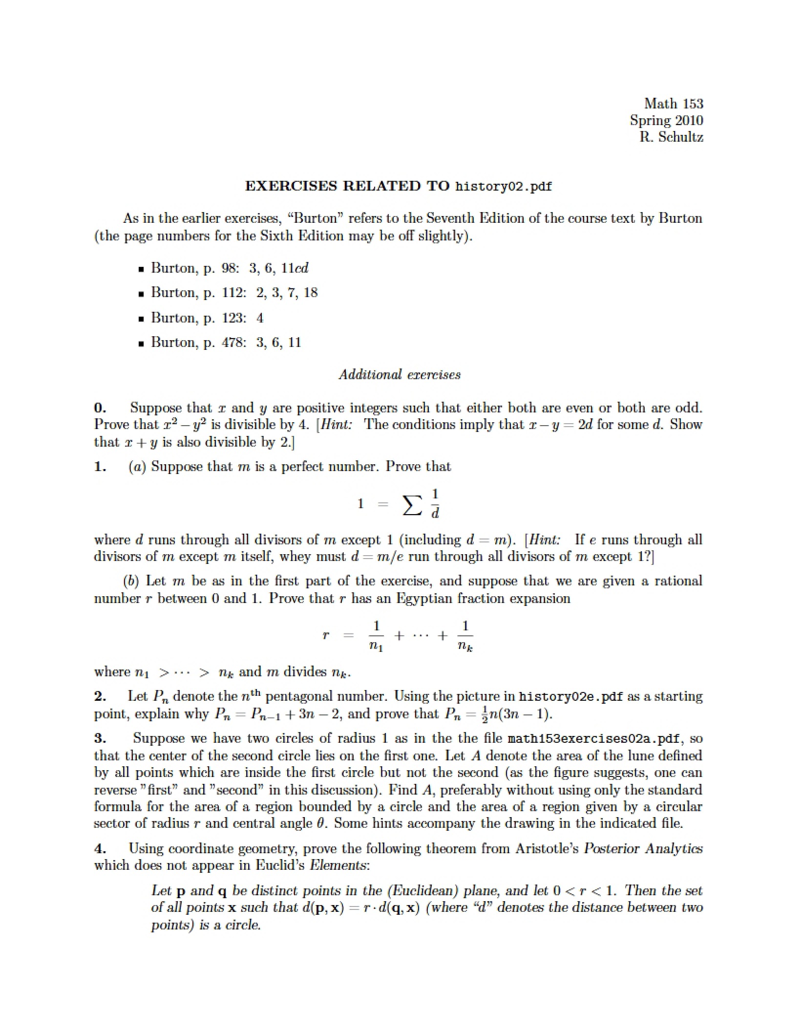 History of Math Exercises
