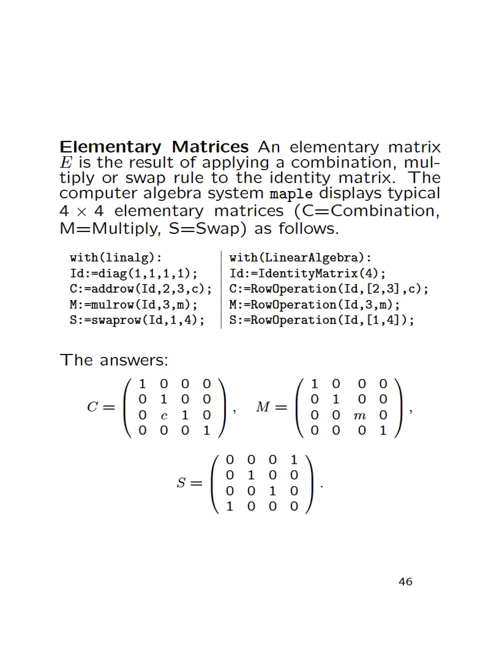 Matrices Elementary Types