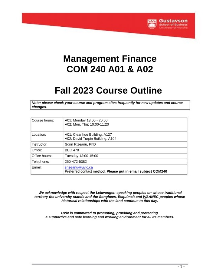 COM 240 - Fall 2023 Course Outline