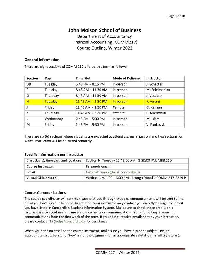 Course Outline for COMM 217