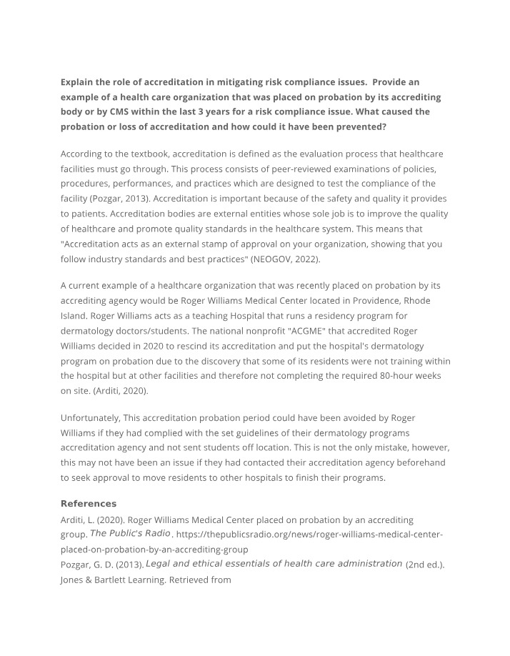 Accreditation in Healthcare - Mitigating Risk Compliance