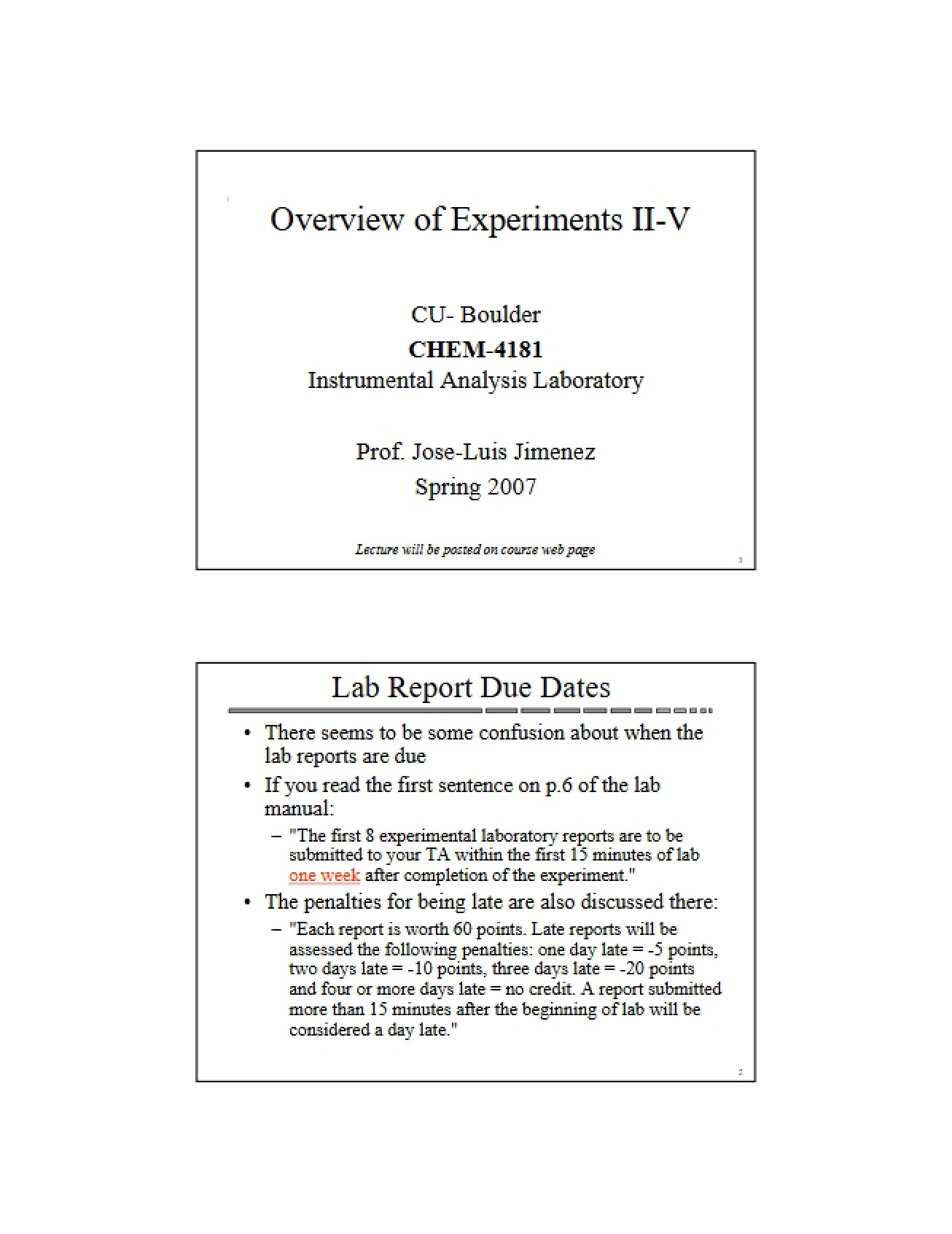 Overview of Laboratory Experiments Two through Five
