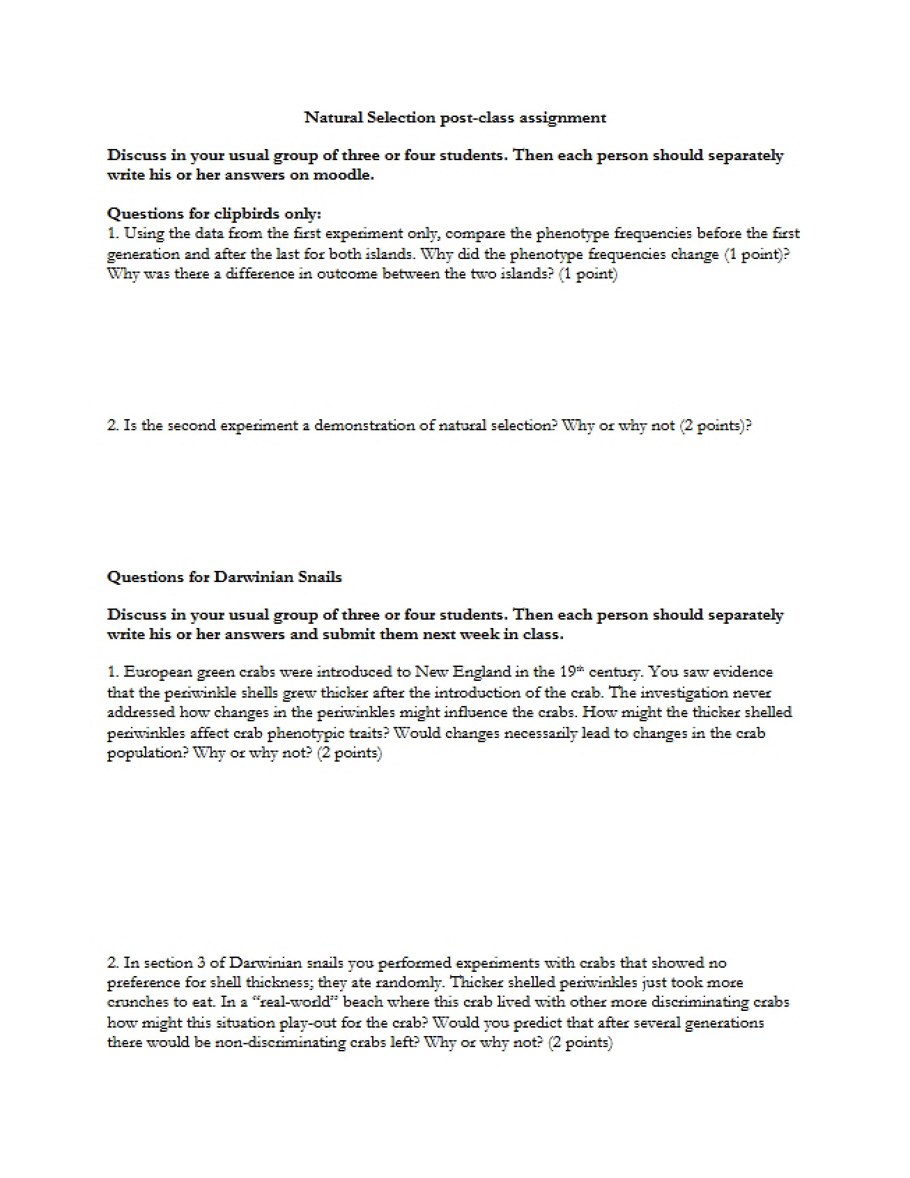 Post-Lab Questions Natural Selection