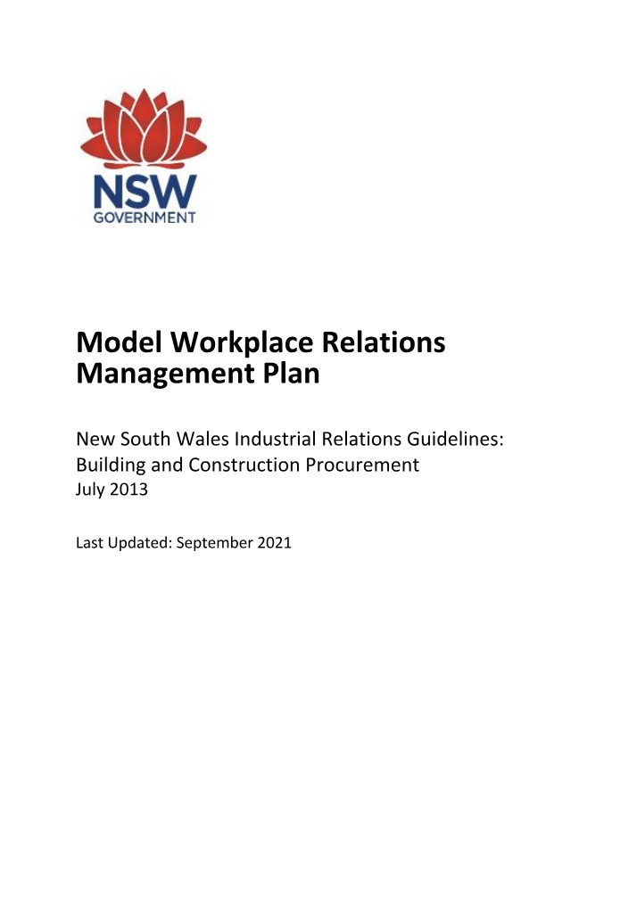 Workplace Relations Management Plan - NSW Model