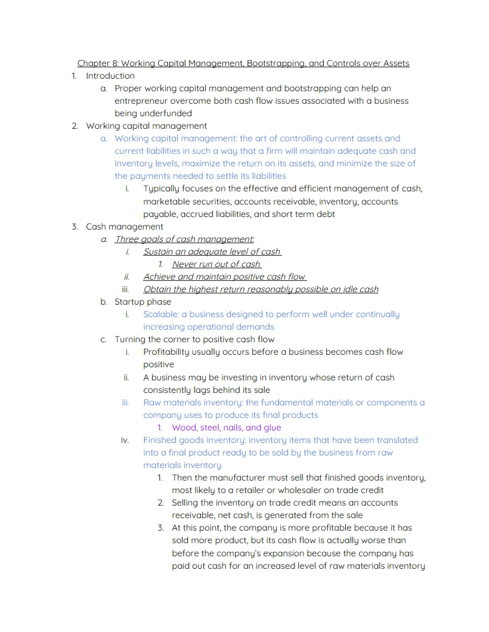 Asset Controls, Bootstrapping, and Working Capital (Ch 8)