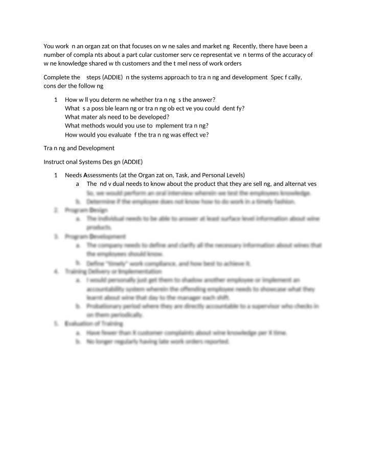Wine Sales - Training and Development