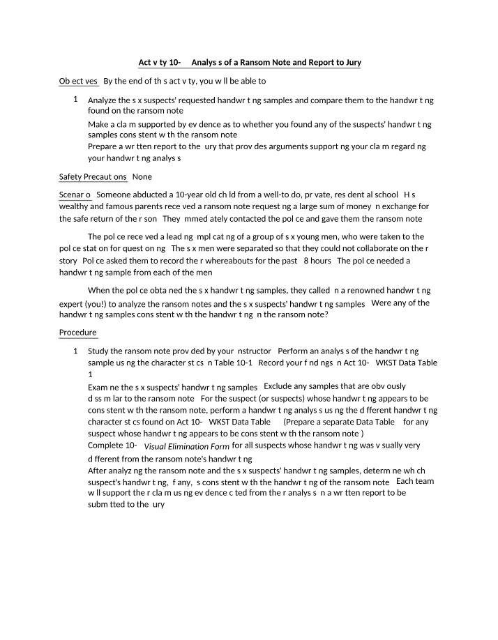 Activity 10-2 - Jury Report and Ransom Note Analysis