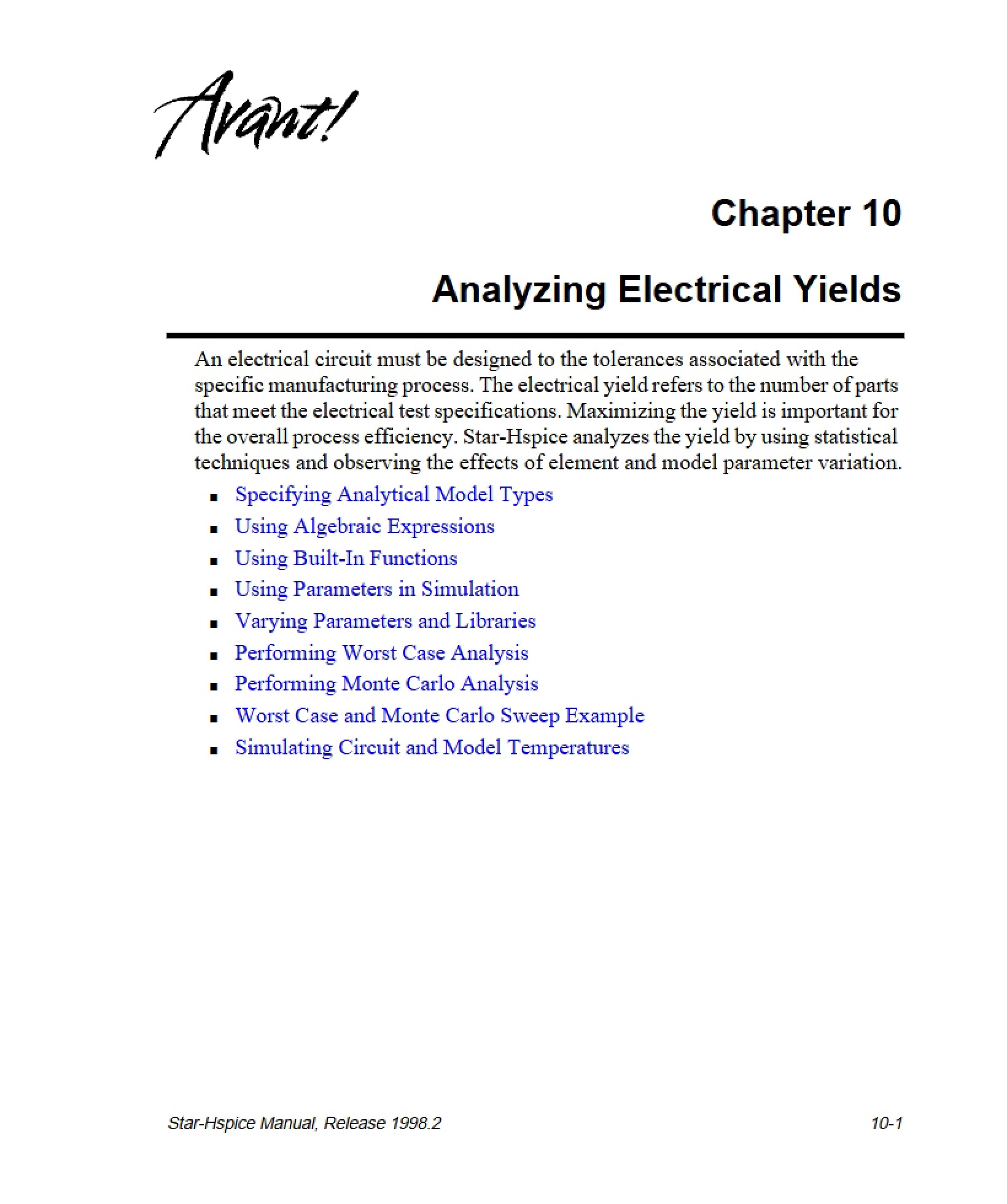 Electrical Yield Analysis (Chapter 10)