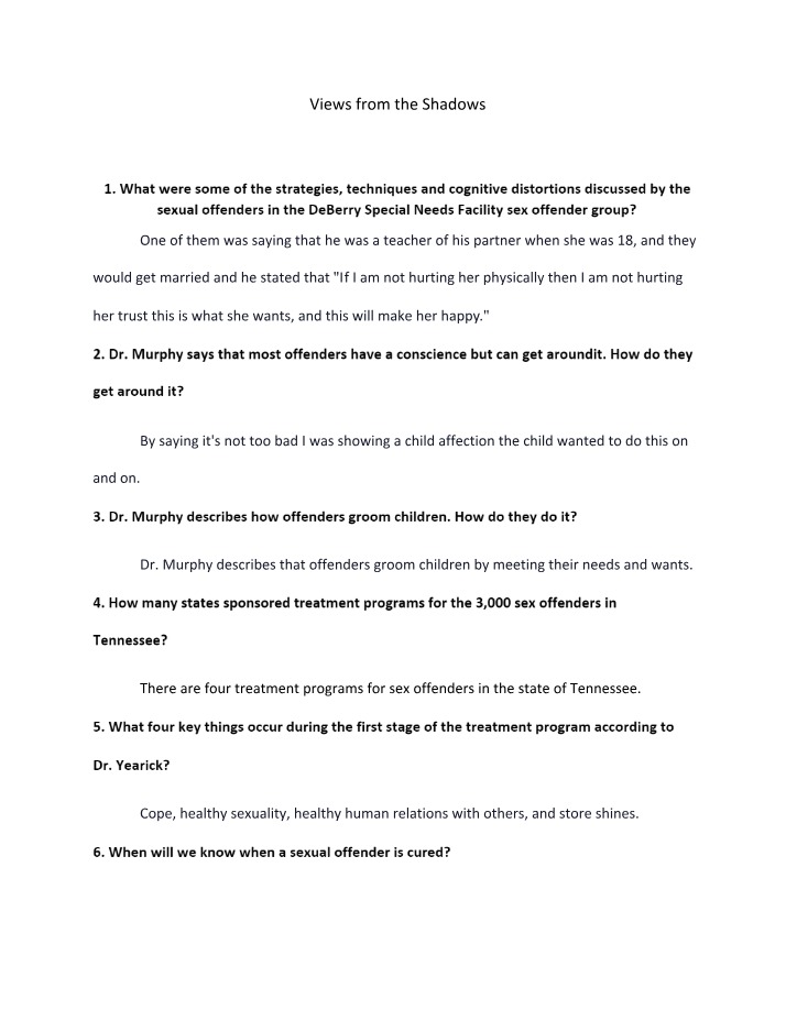 Worksheet on Views from the Shadows