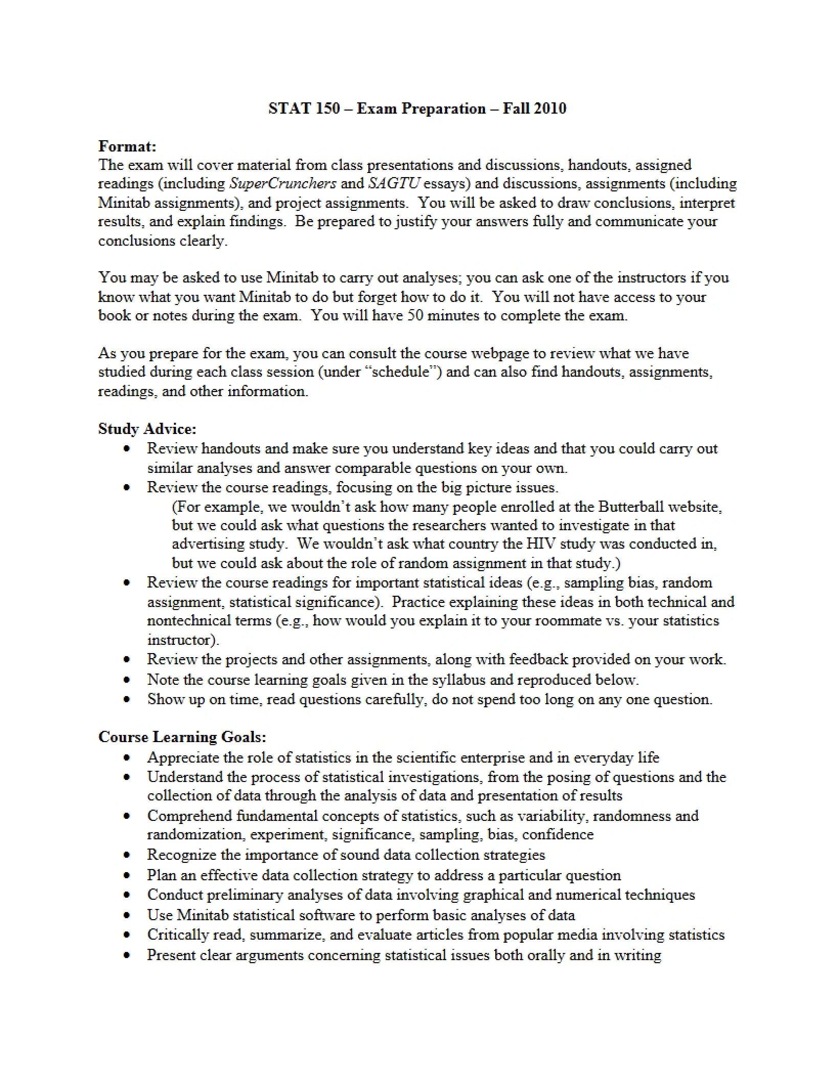 Statistics Exam Review Material