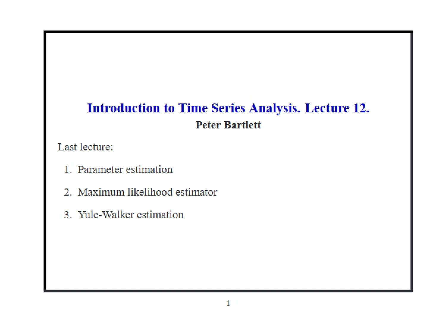 Review Introduction to Time Series
