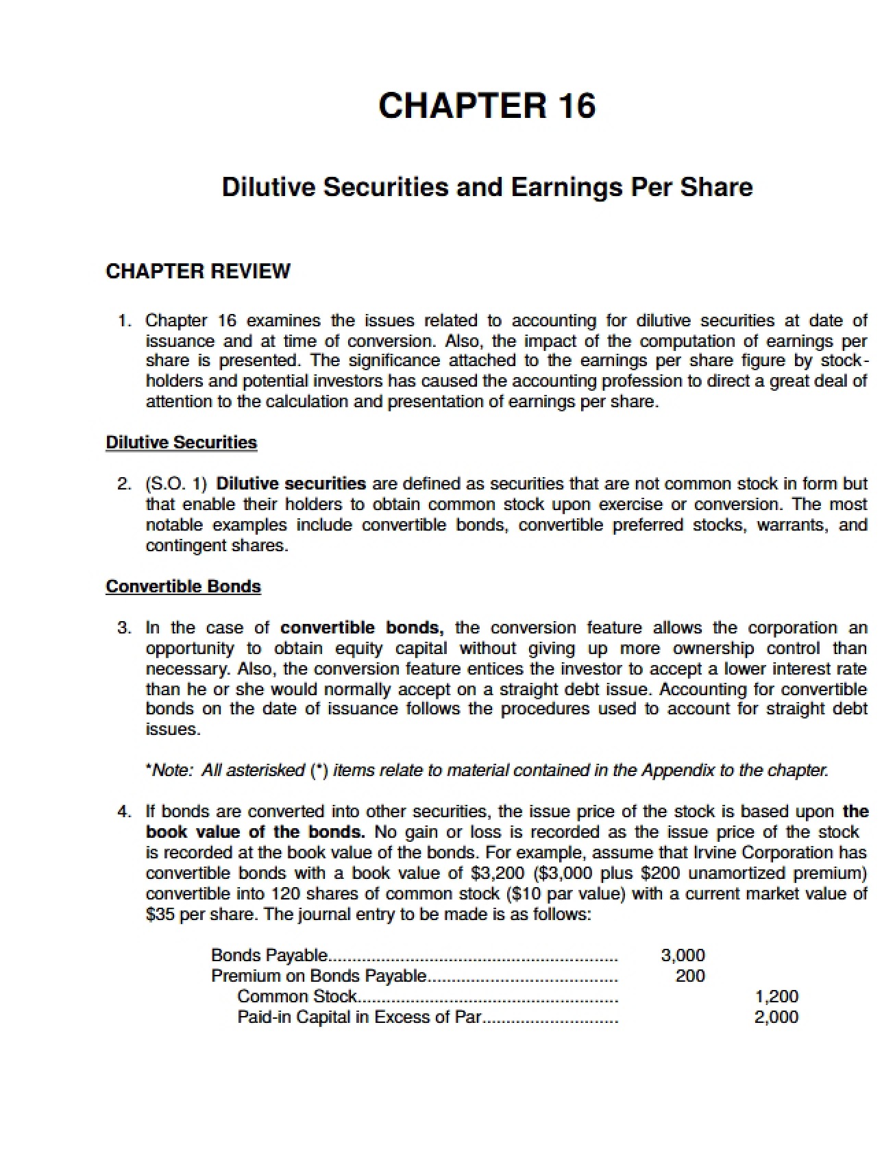 Earnings Per Share and Dilutive Securities