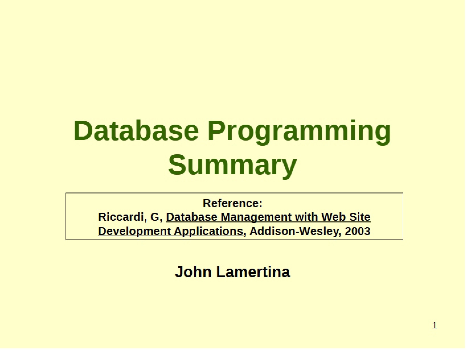 Summary of Database Programming