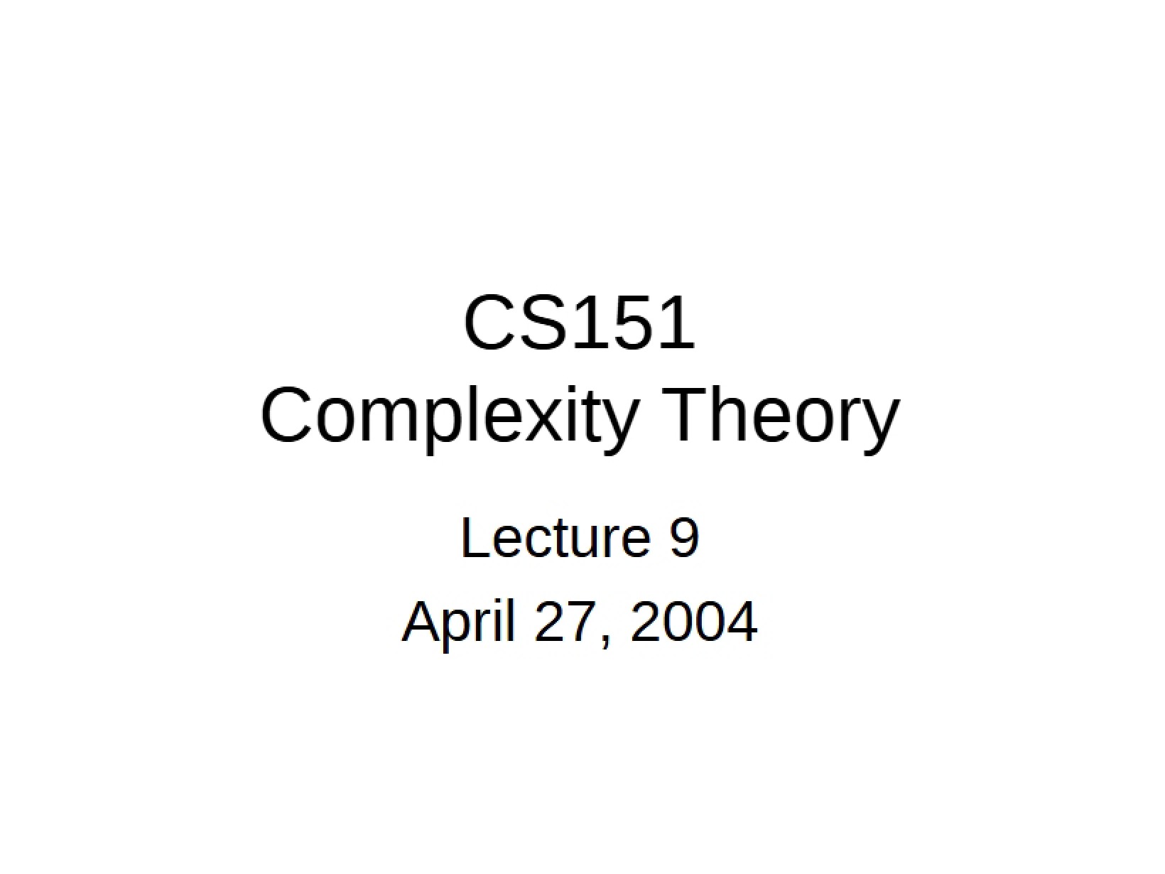 Complexity Theory Topics