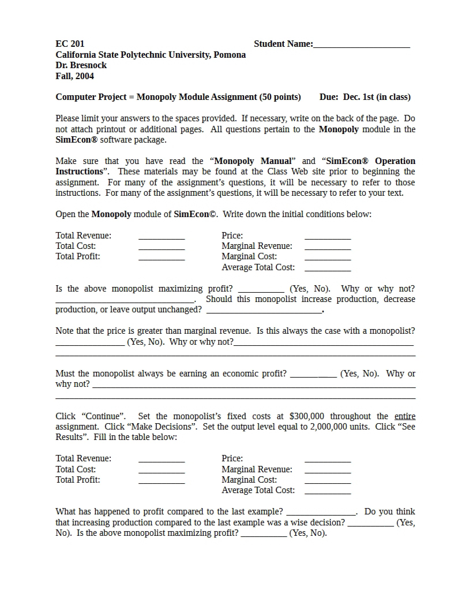 Assignment Monopoly Module
