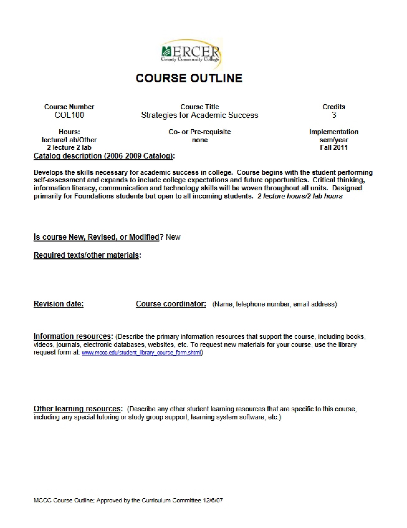 Academic Success Strategies Outline