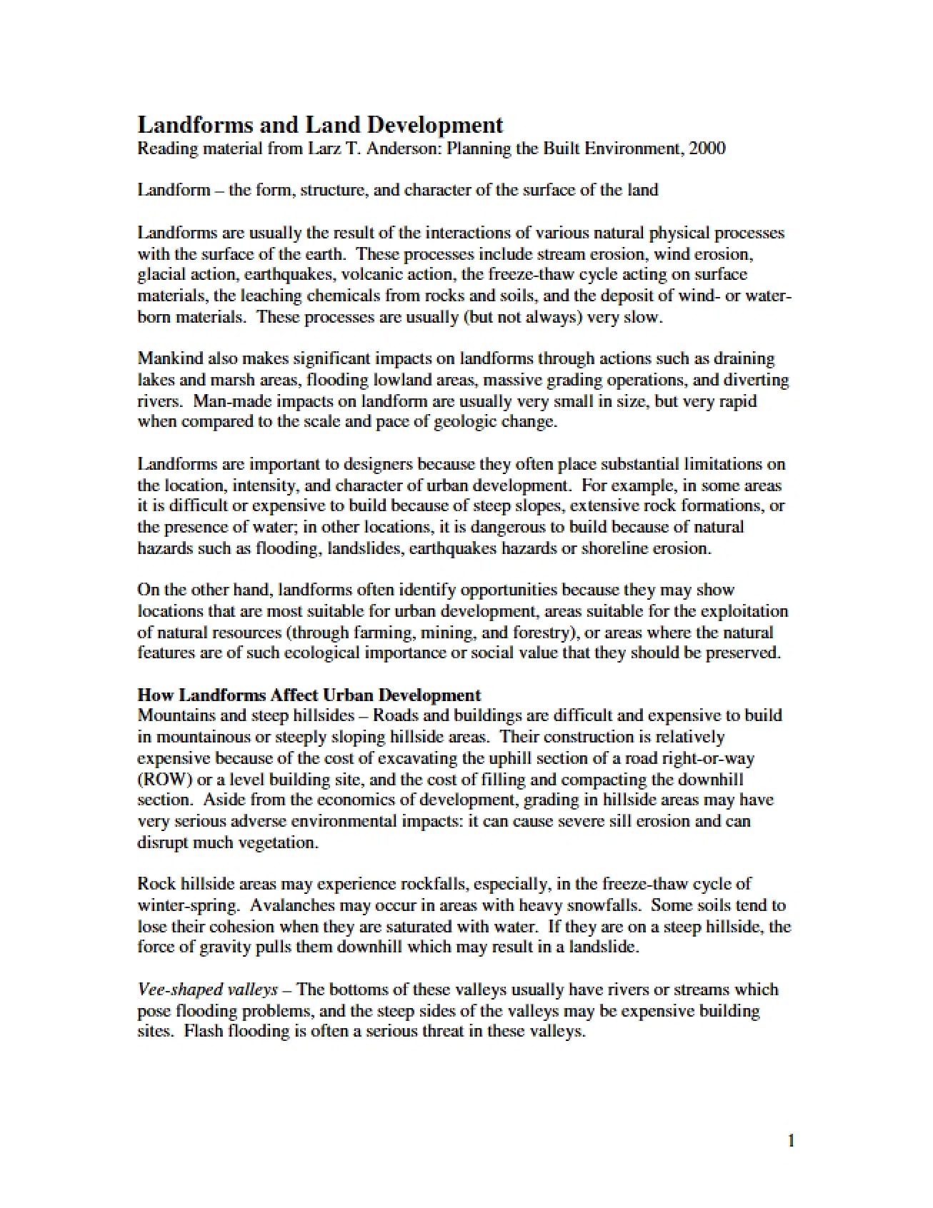 Development of Land and Landforms