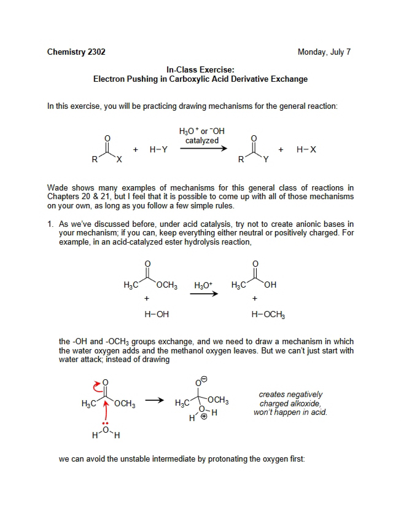 Carboxylic Acid Exchange Electron Pushing