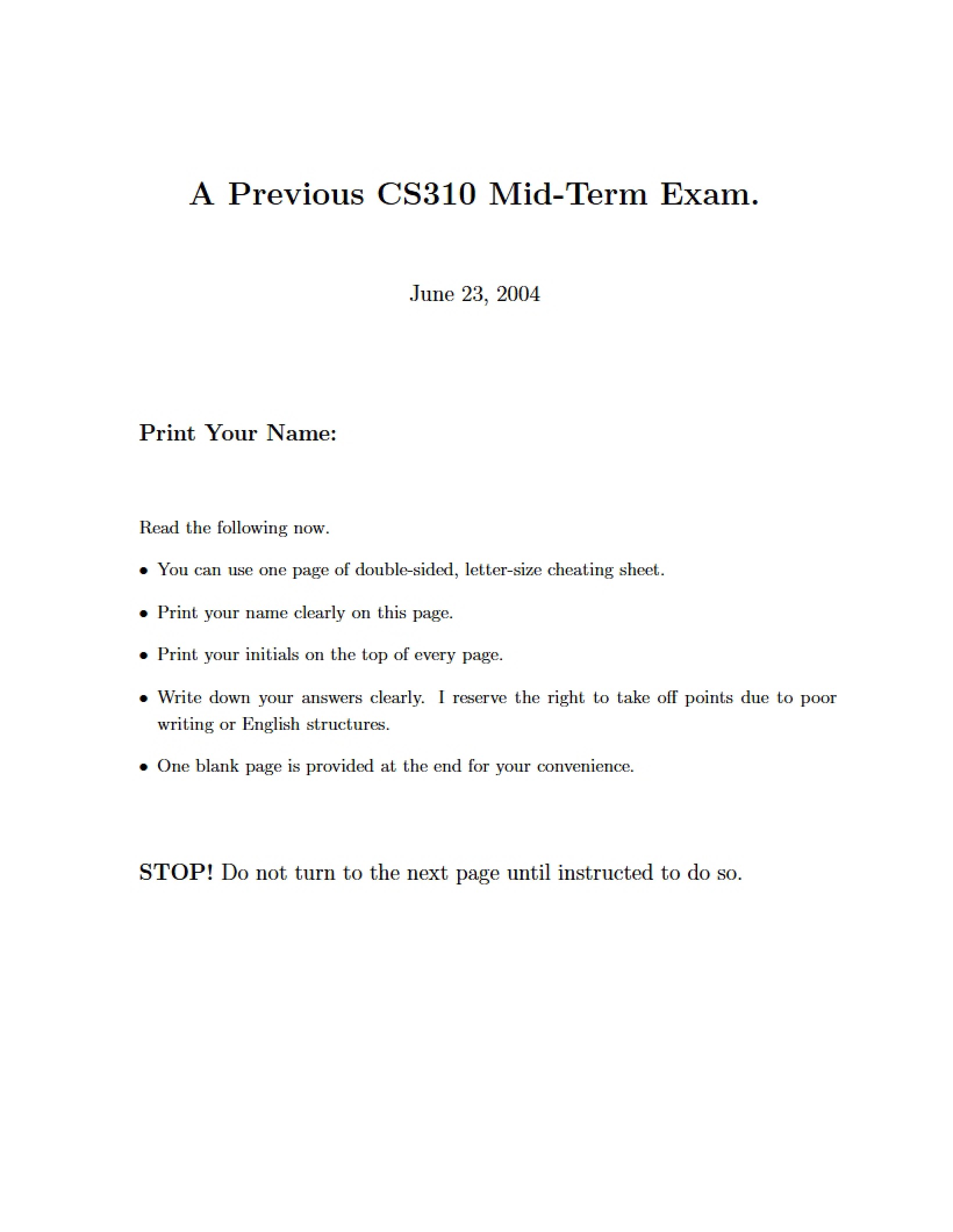 Exam Midterm