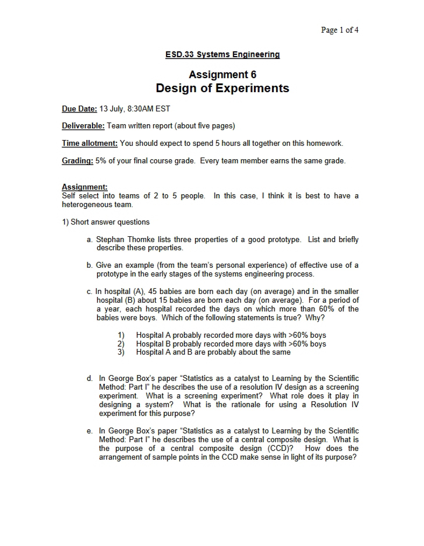 Sixth Assignment