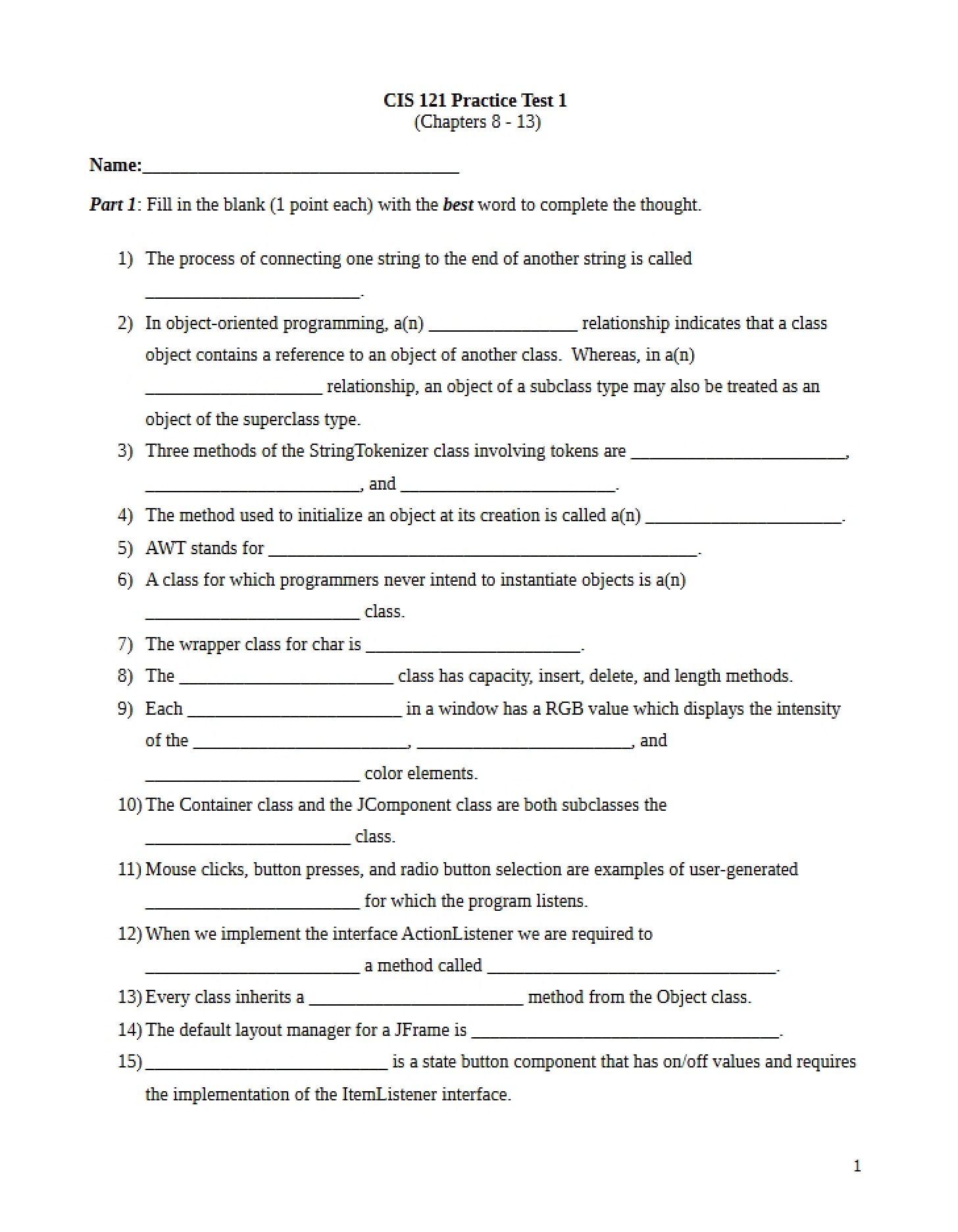 CIS 121 First Practice Test