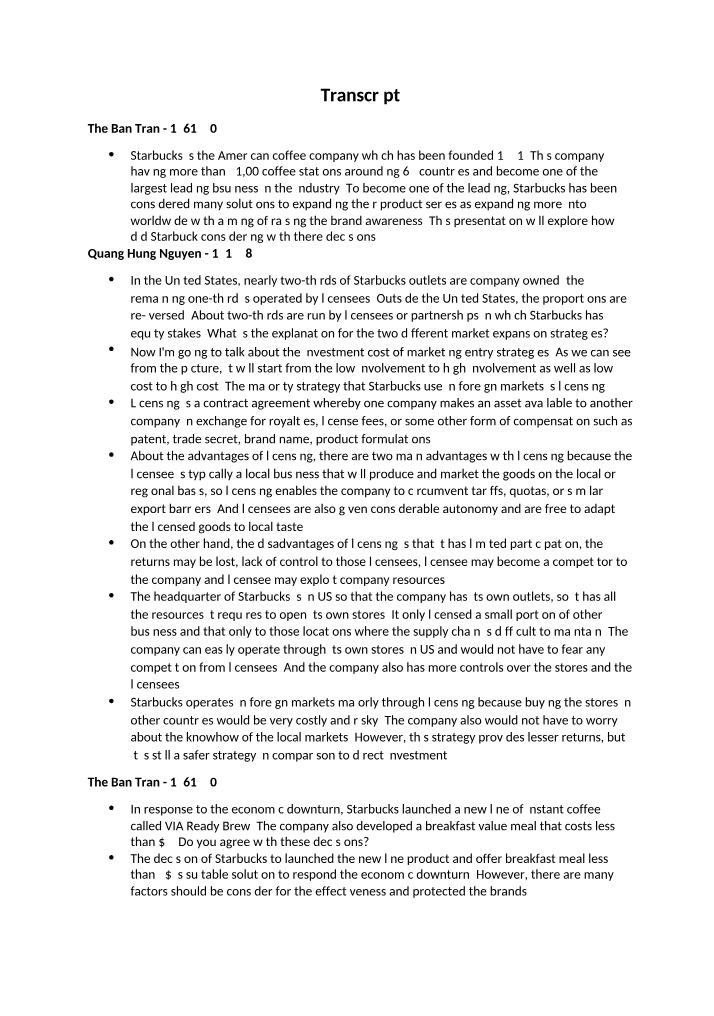 Business Analysis of Starbucks
