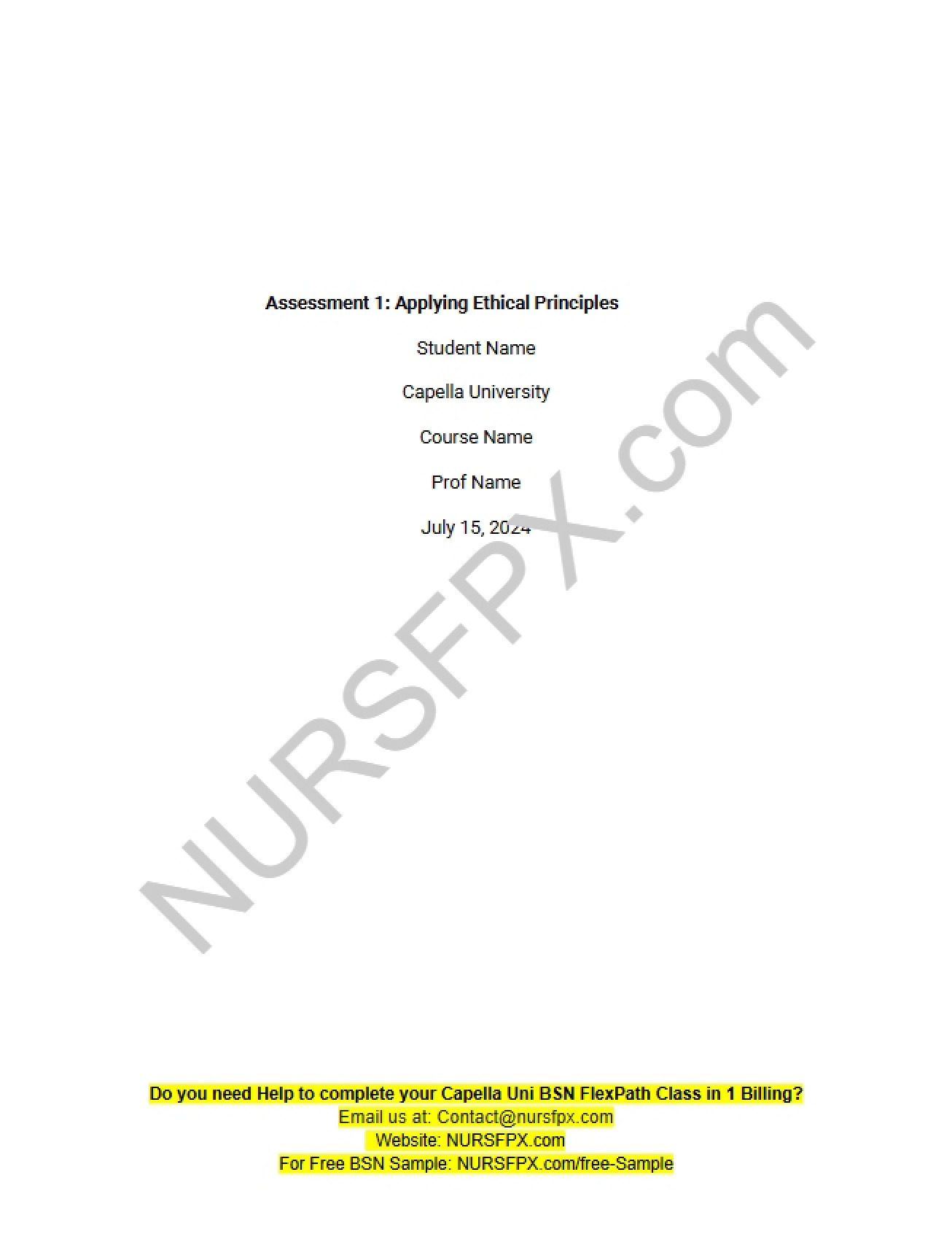Application of Ethical Principles - Assessment One - NHS FPX 4000