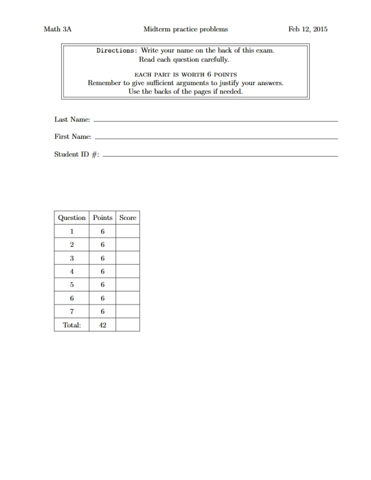 Problems for Midterm Practice