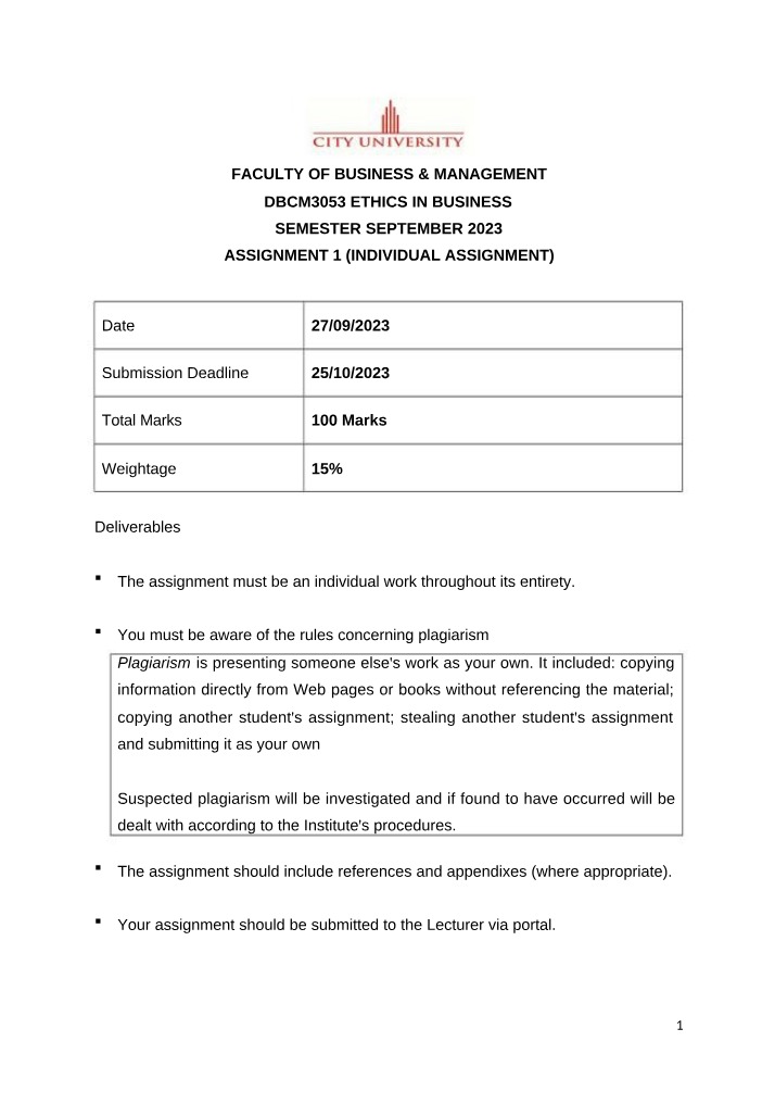 Ethics in Business Assignment 1