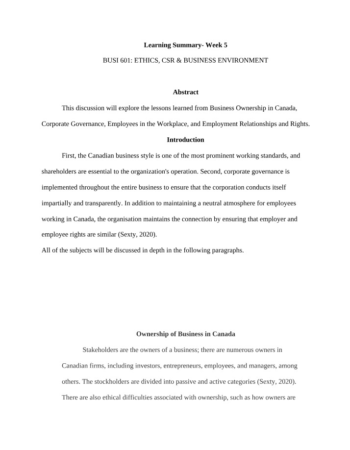 Business Ownership and Corporate Governance in Canada