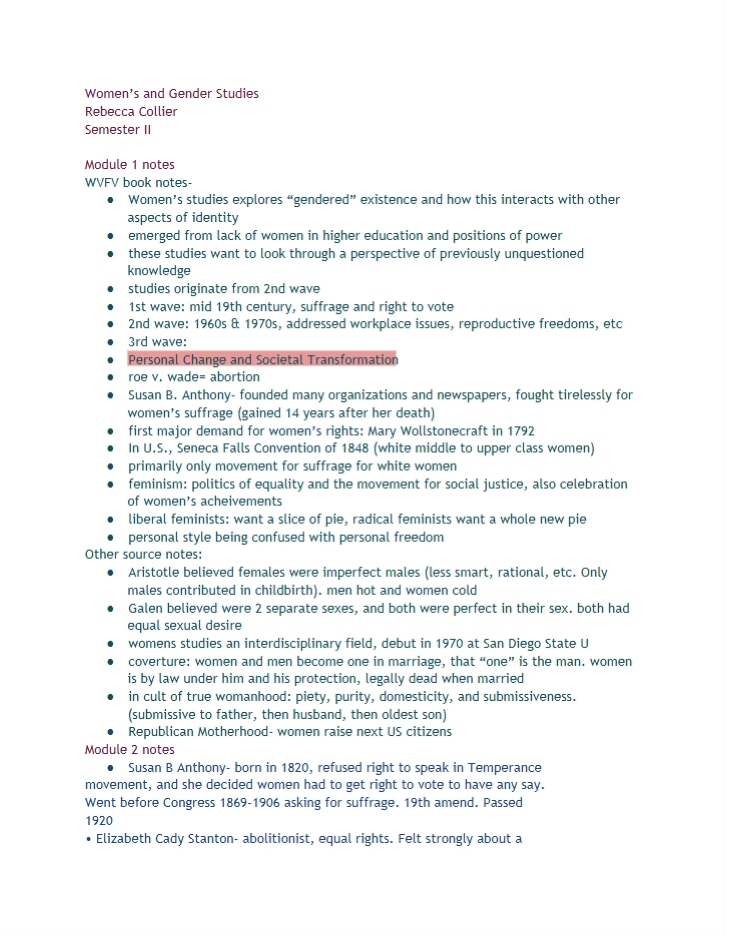 Notes from Lecture