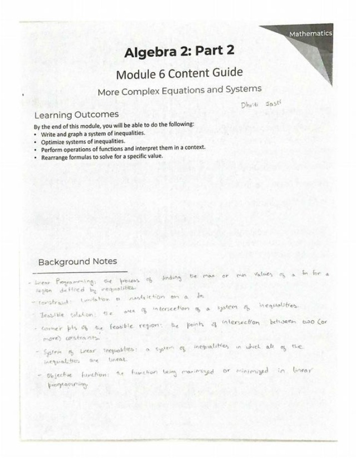 Algebra 2 - Module 6 Content Guide