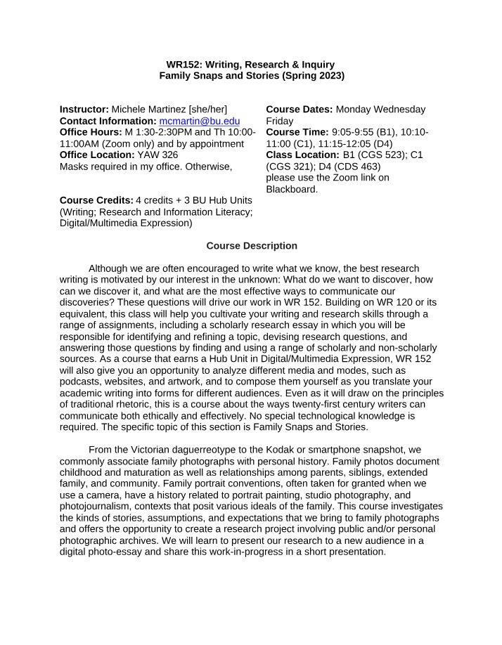 WR152 Course Syllabus