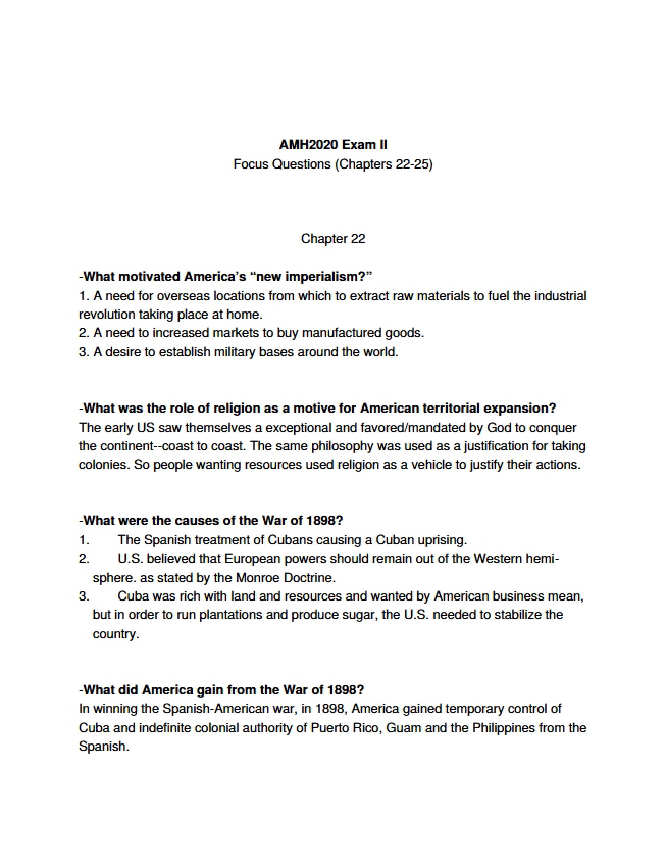 Second Exam for American History