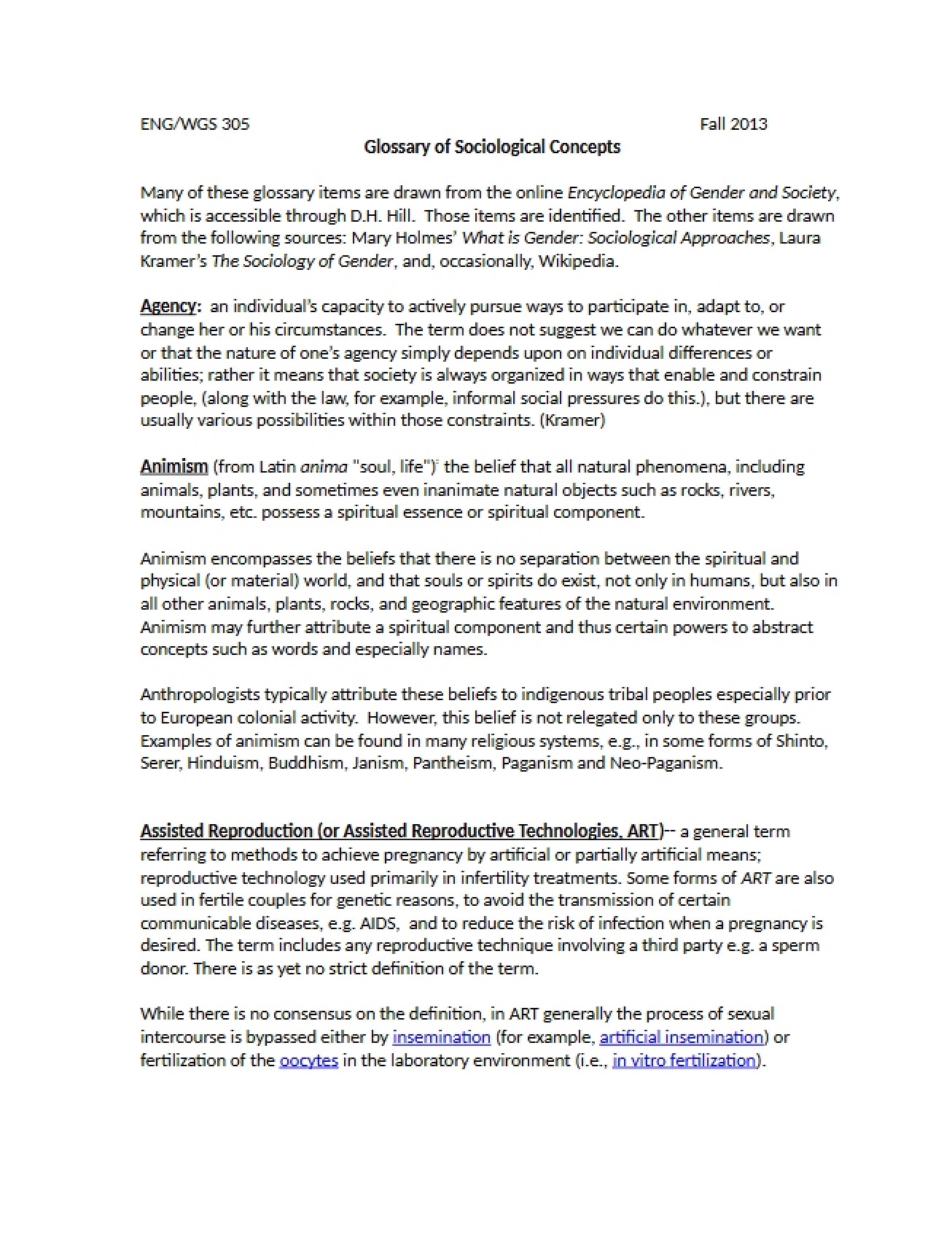 Fall 2013 Sociological Concepts Glossary