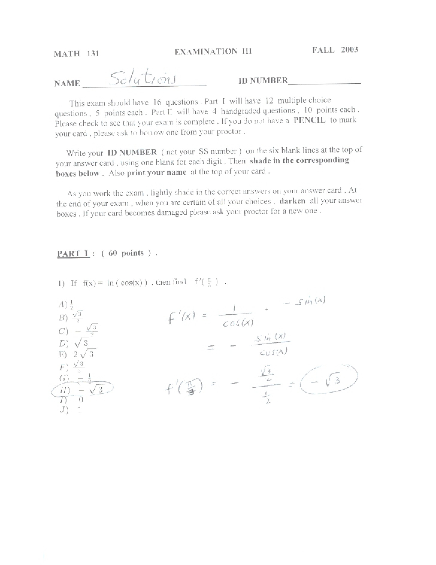 Fall 2003 Math 131 Exam 3 Worksheet