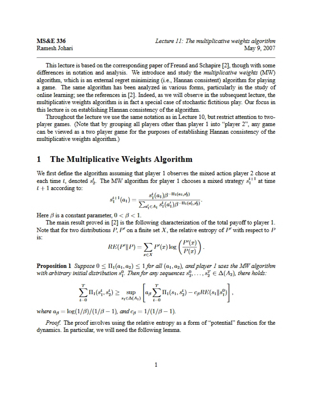 Explanation of The Multiplicative Weights Algorithm