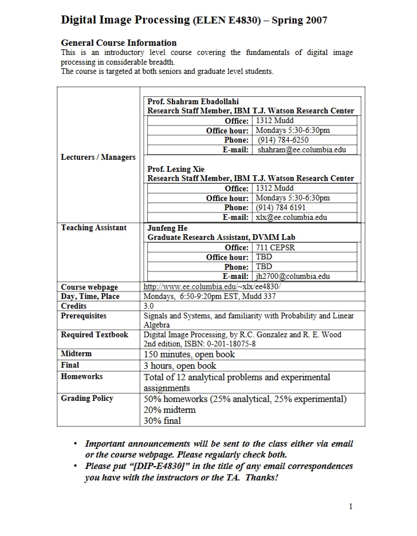Class Syllabus