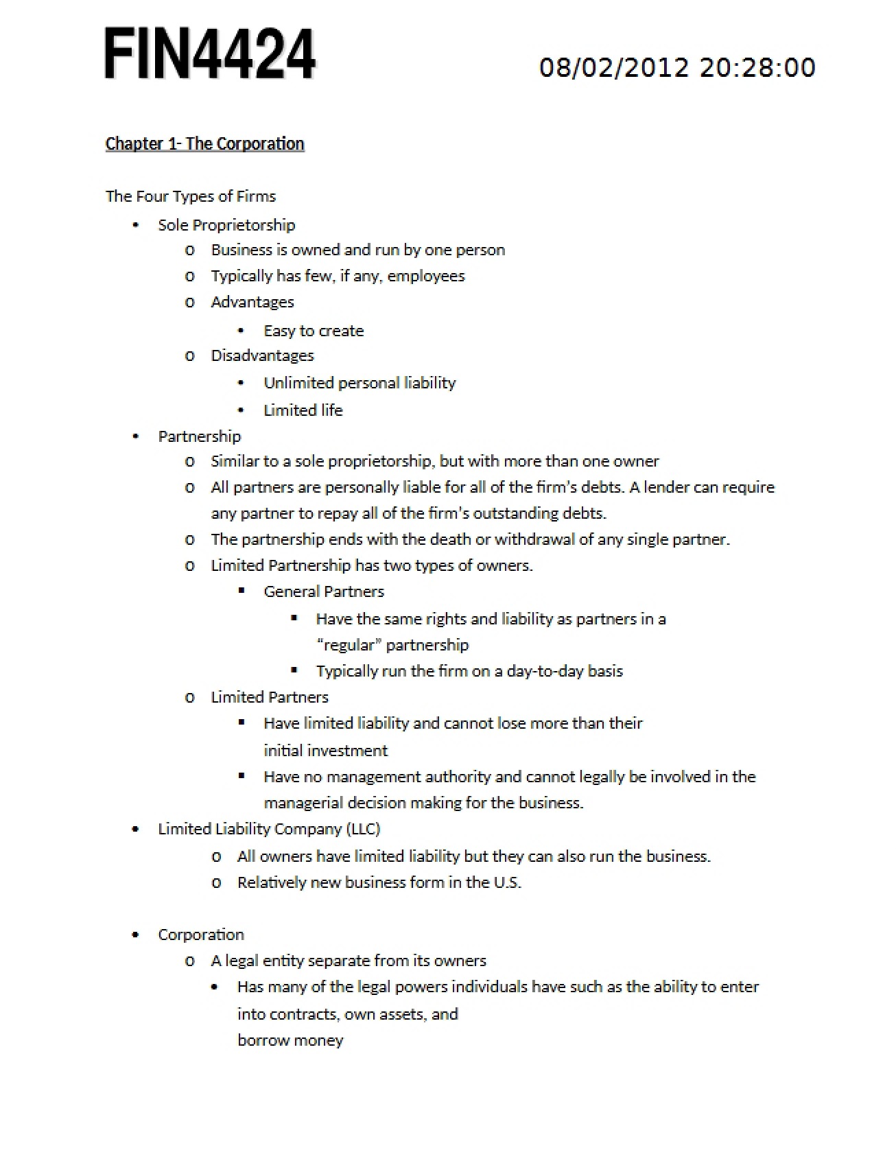 Corporation A Chapter One Summary