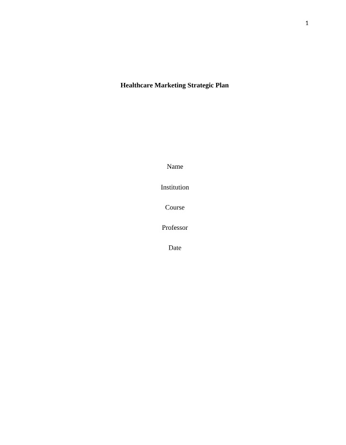 Strategic Plan for Healthcare Marketing