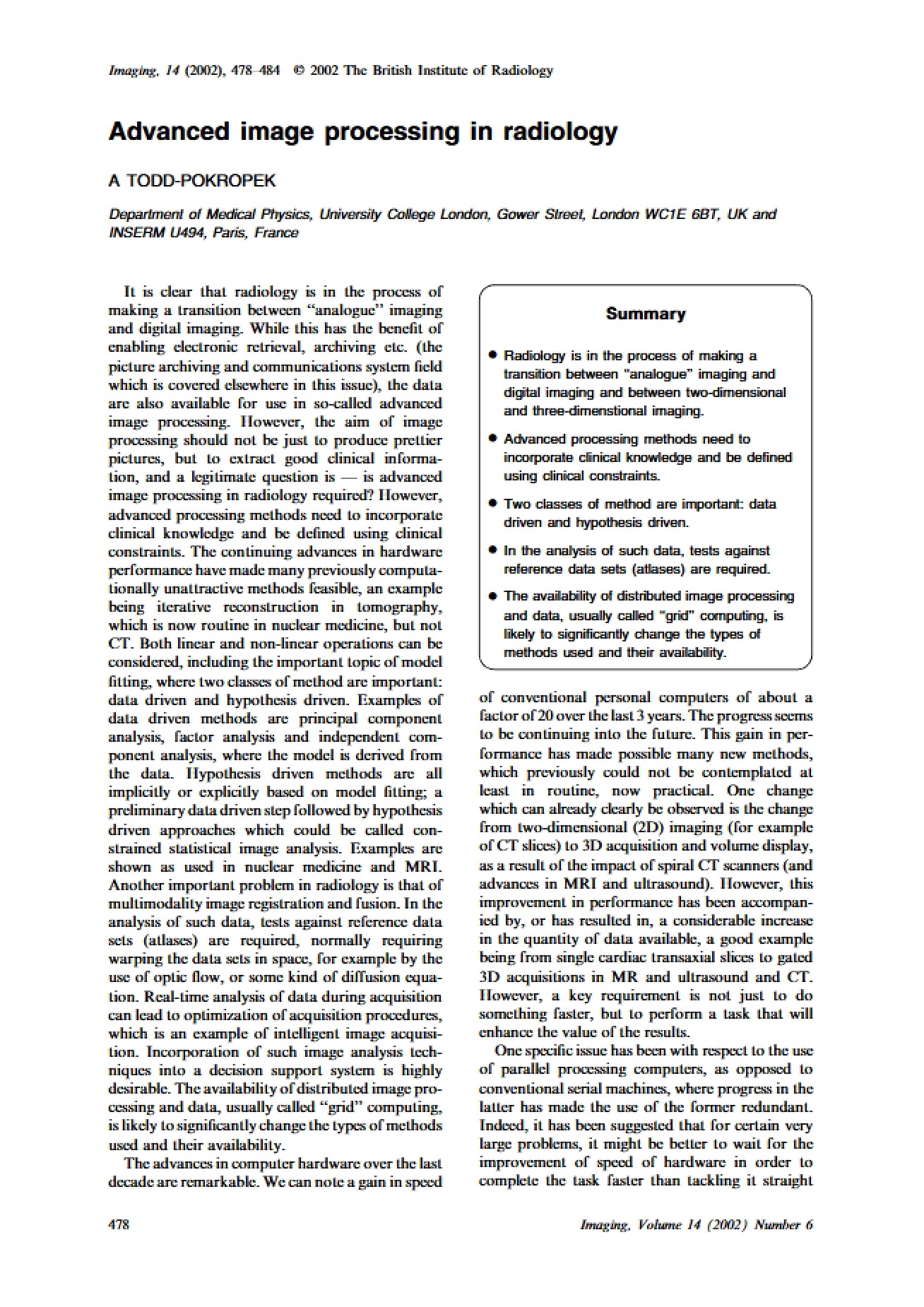 Image Processing in Radiology