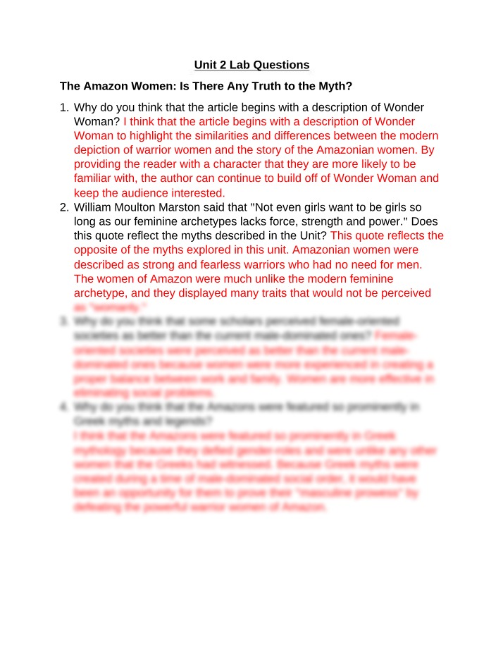 Unit 2 Lab Questions - The Amazon Women Myth