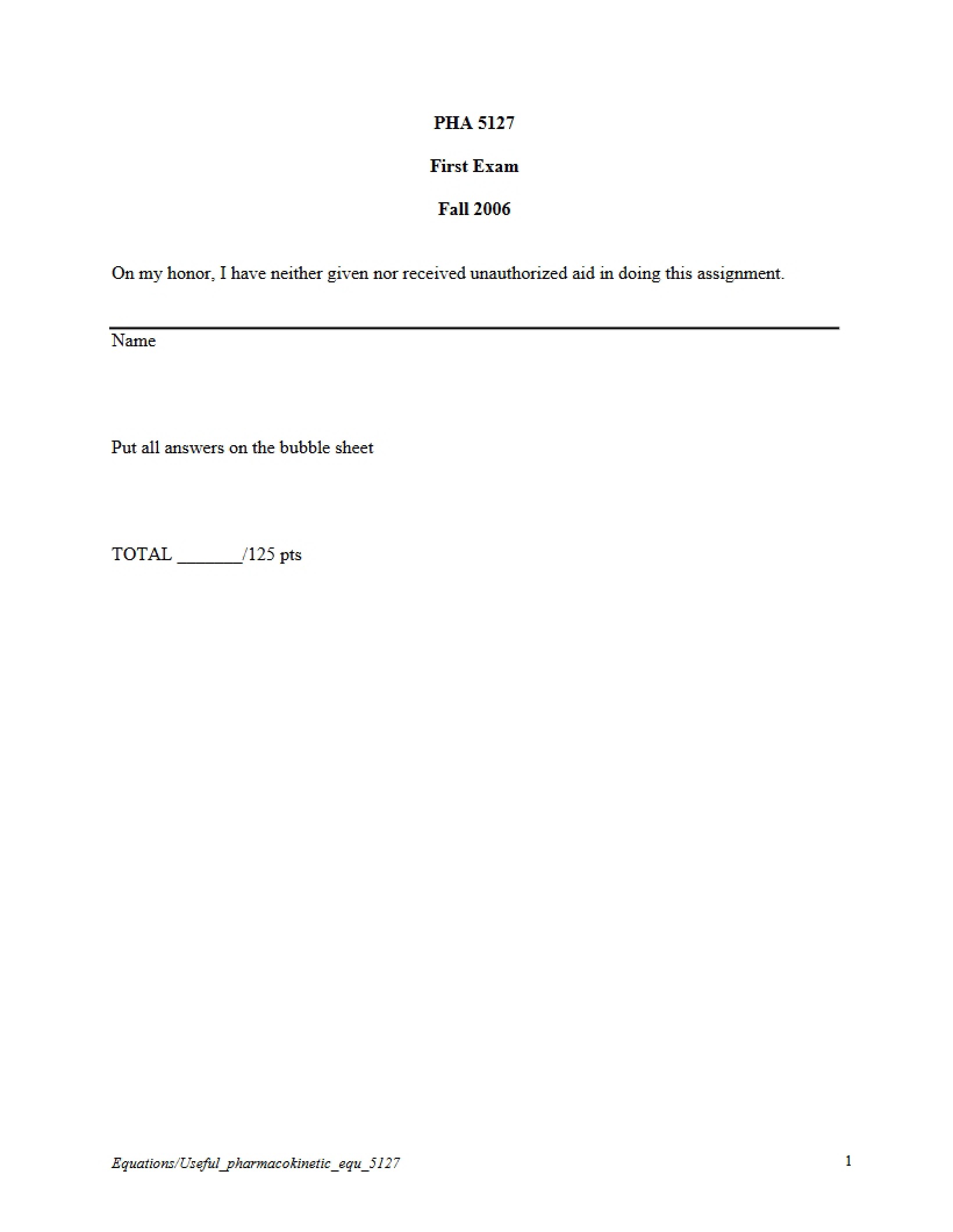 Exam Number One