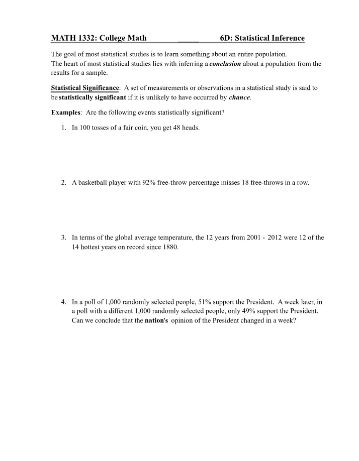 MATH 1332 - Statistical Inference (6D)