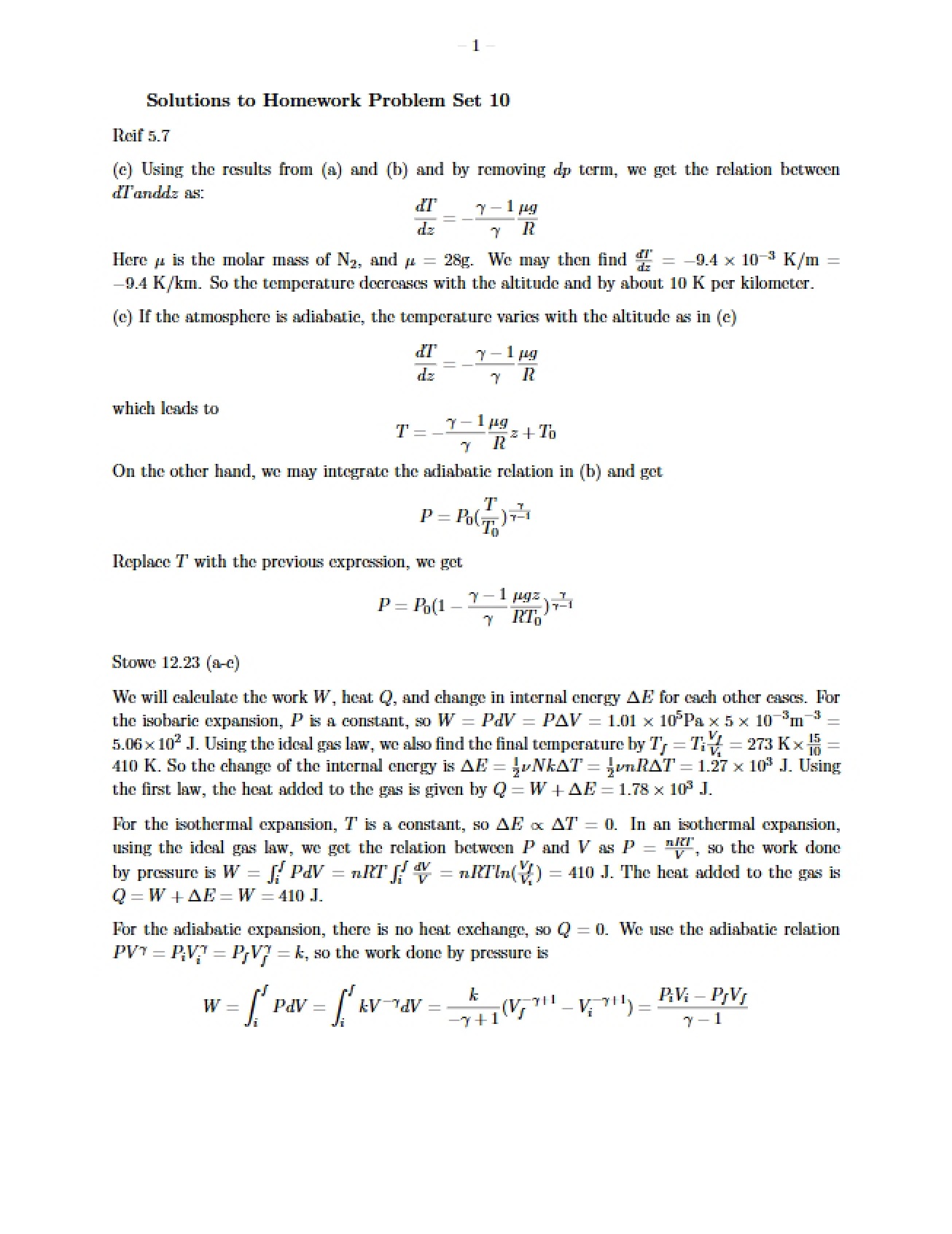 Homework Set 10 Solutions