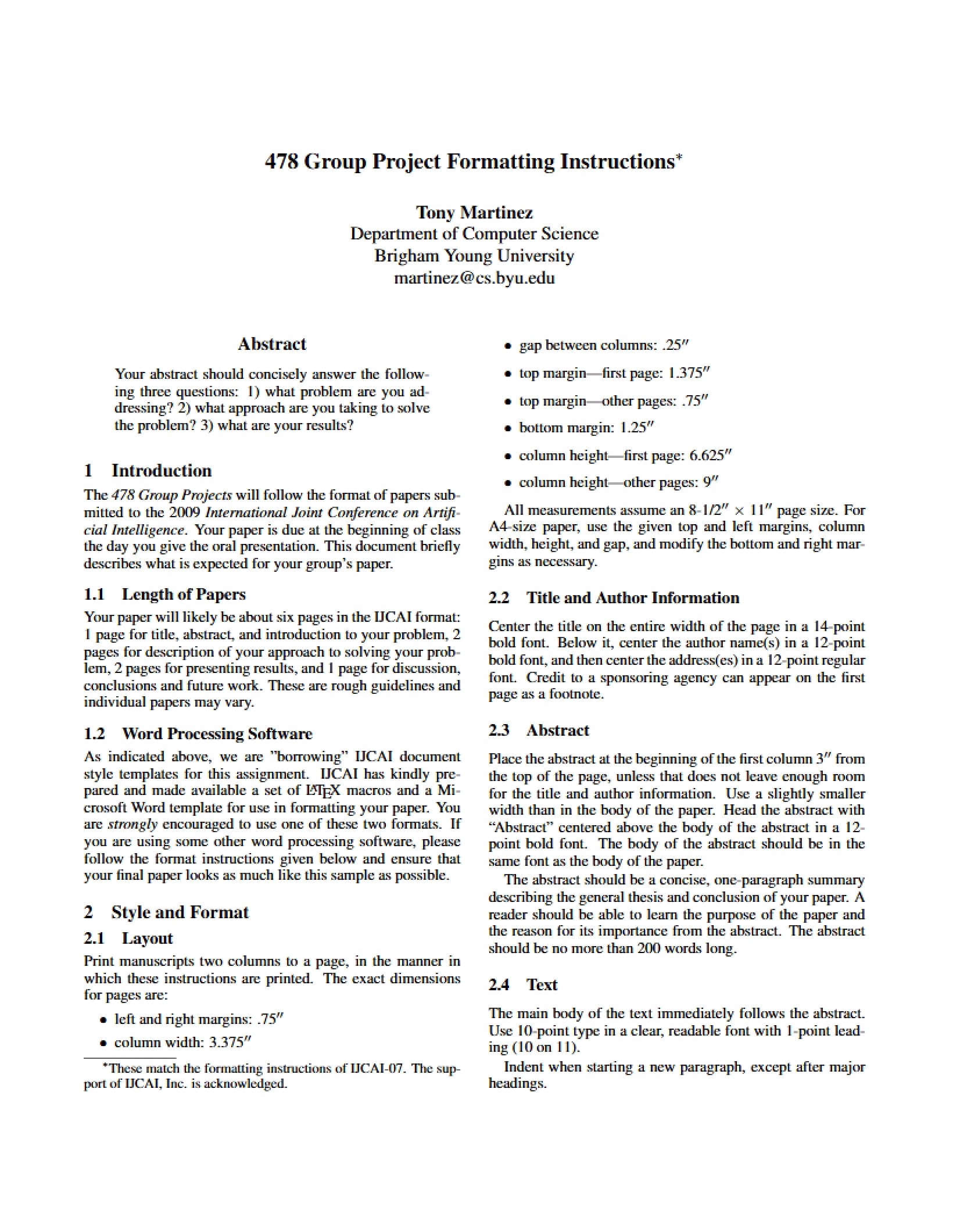 Instructions on Format
