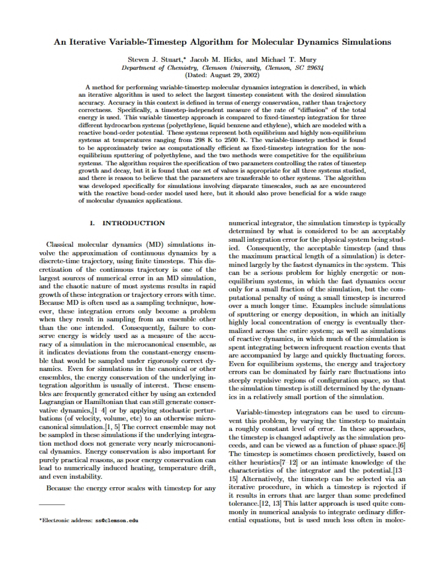 Molecular Dynamics Simulations Iterative Variable Timestep Algorithm